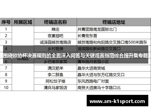 围绕欧协杯决赛规则的全面深入问答与关键观赛指南综合提升集专题